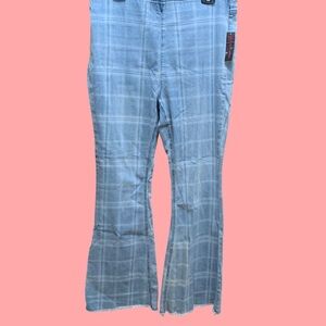 No Boundaries Women's Blue Plaid Mid-Rise Flare Jeans Juniors XL